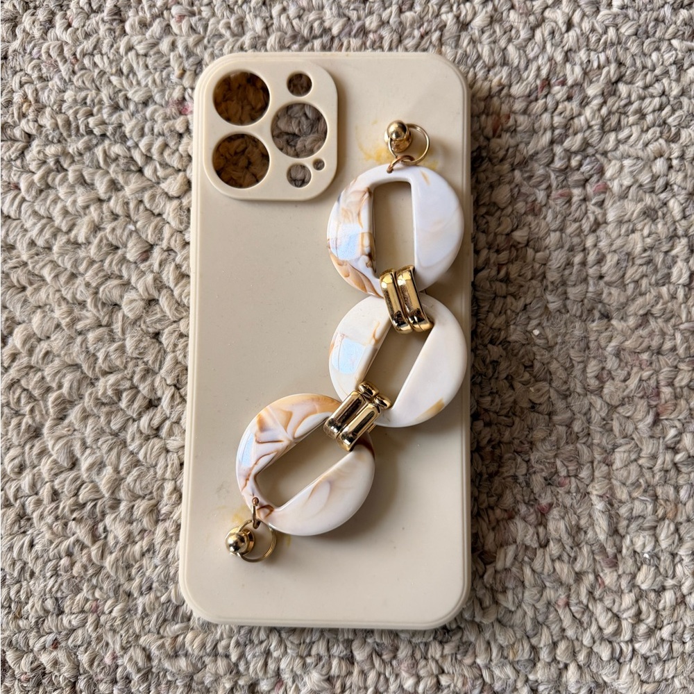 iPhone 13 Pro Max Beige Case with Chain Strap